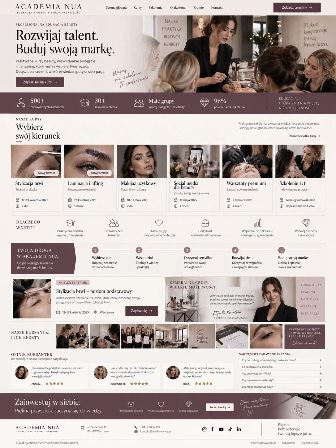 Koncepcja nowoczesnej strony internetowej dla biznesu z branży beauty.