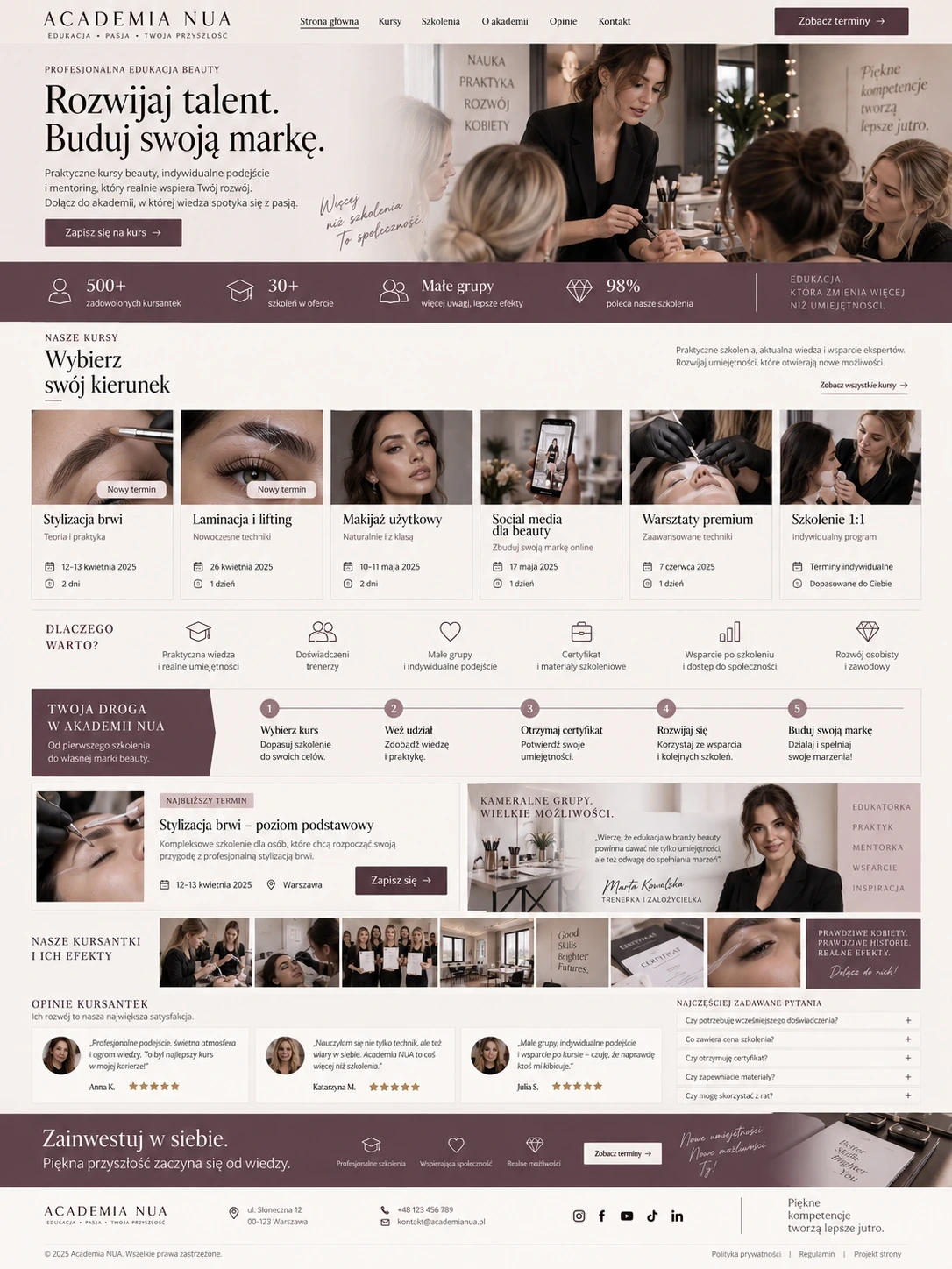 Koncepcja nowoczesnej strony internetowej dla biznesu z branży beauty.
