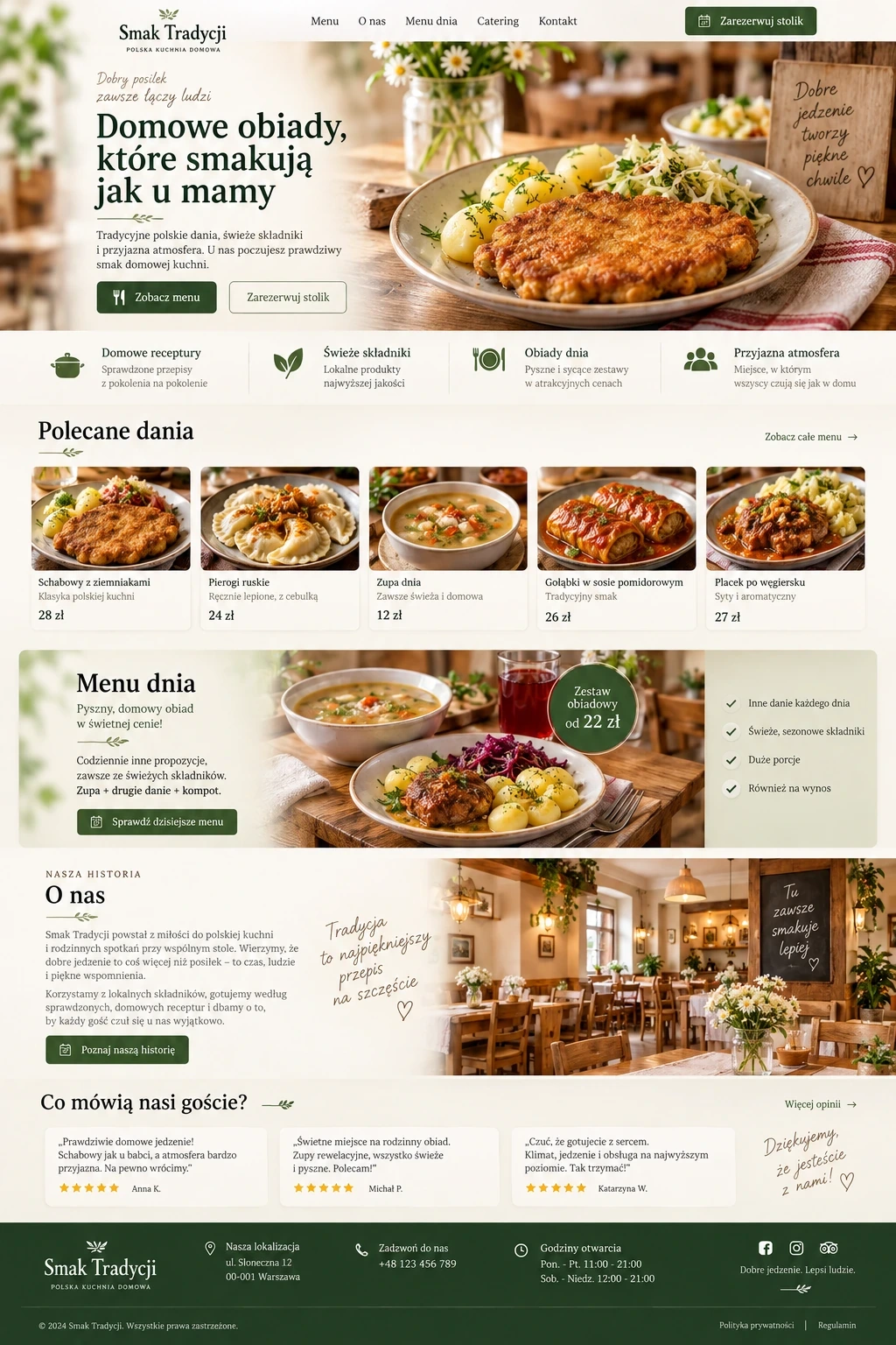 Koncepcja strony internetowej dla restauracji serwującej kuchnię polską.
