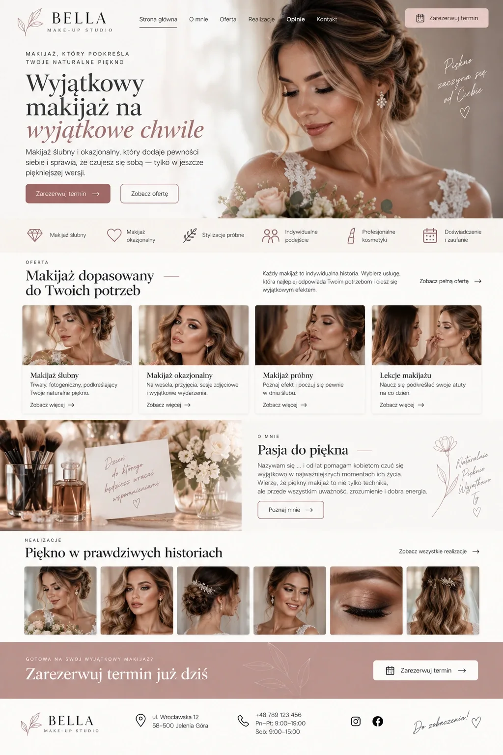 Koncepcja strony internetowej dla makijażystki oferującej makijaż ślubny.
