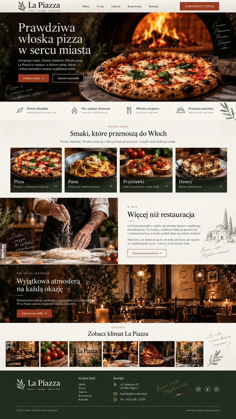 Koncepcja nowoczesnej strony internetowej dla włoskiej pizzerii.