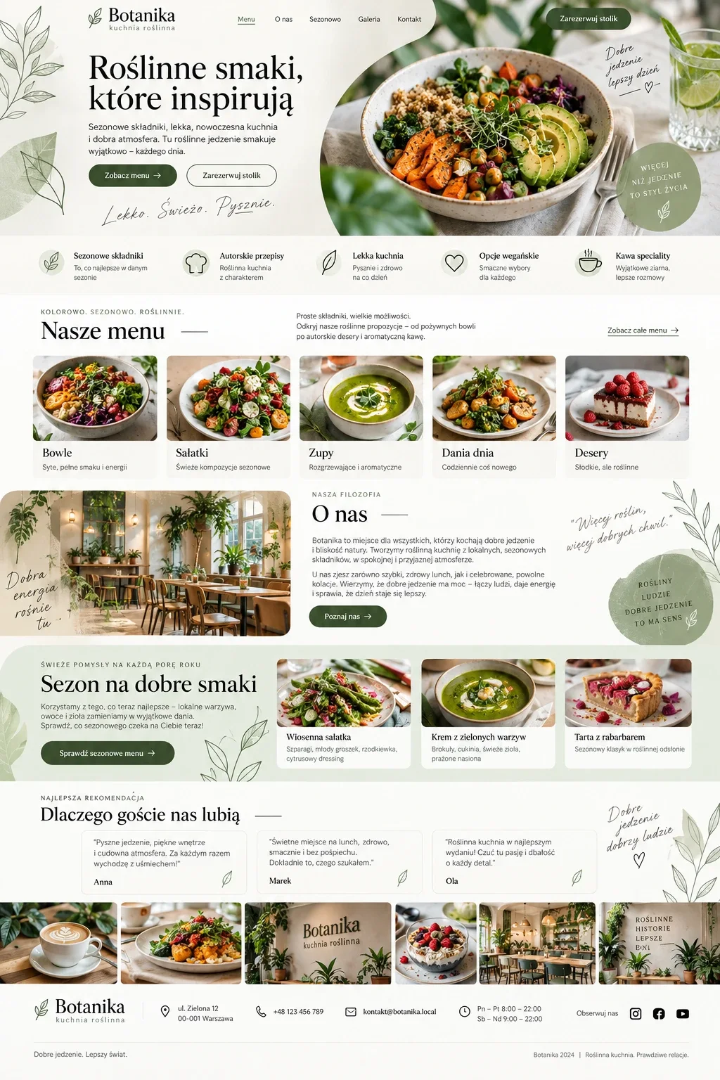 Koncepcja strony internetowej dla restauracji z kuchnią roślinną.