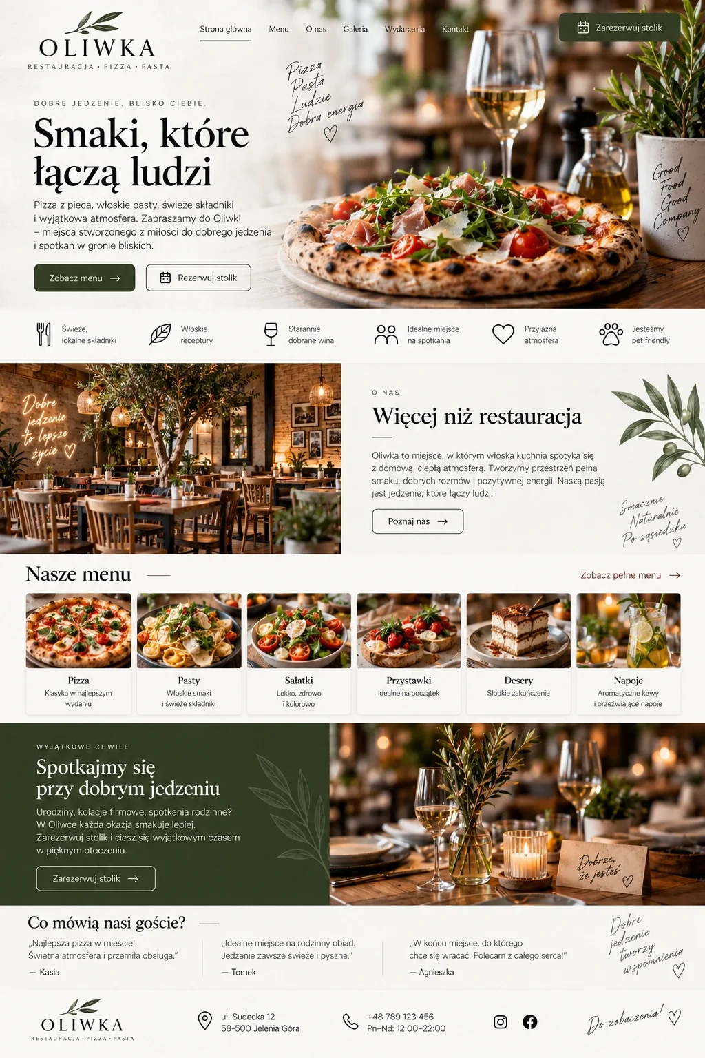 Koncepcja strony internetowej dla restauracji z kuchnią śródziemnomorską.