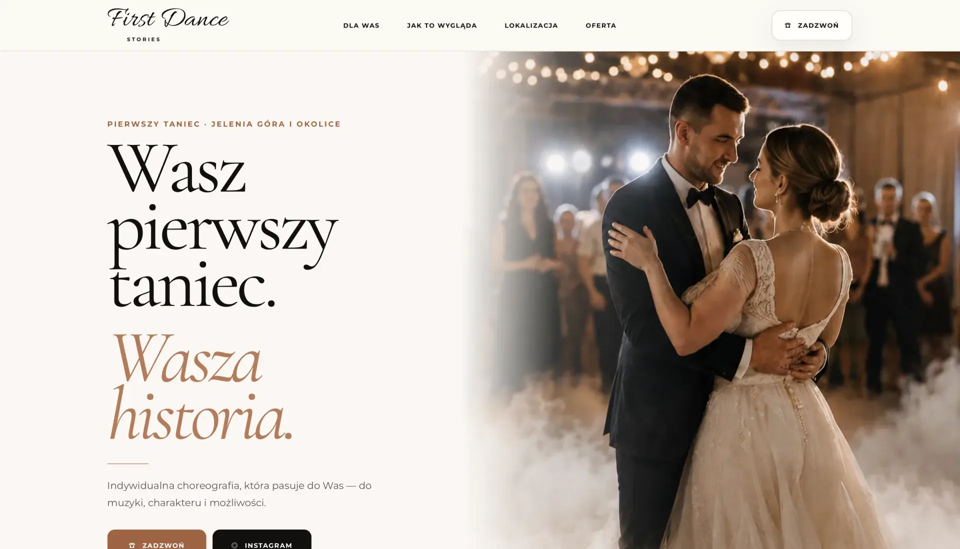 Aktualna strona First Dance Stories z ofertą pierwszego tańca w Jeleniej Górze.